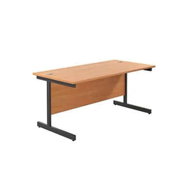 Image of Office Hippo Heavy Duty Rectangular Cantilever Desk, Home Table + Integrated Cable Ports, PC Desk For or Home, 5 Yr Wty Black Frame/Beech Top, 160cm x 80cm