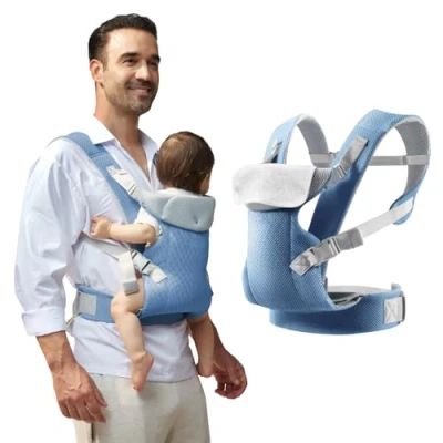 Image of IULONEE Baby Carrier from Newborn Adjustable Toddler Wrap with Detachable Bibs Ergonomic Infant Sling Front Back Carry for 3 36 Months Sky Blue