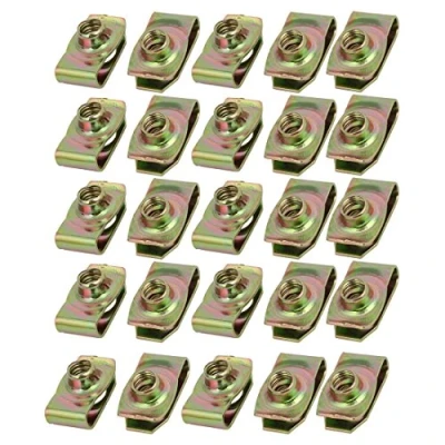 Image of Sourcingmap 25pcs Spring Steel Speed Fastener Extruded U Nut Brass Tone for M8 Screw