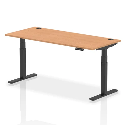 Image of Air 1800 x 800mm Height Adjustable Desk Oak Top Cable Ports Black Leg