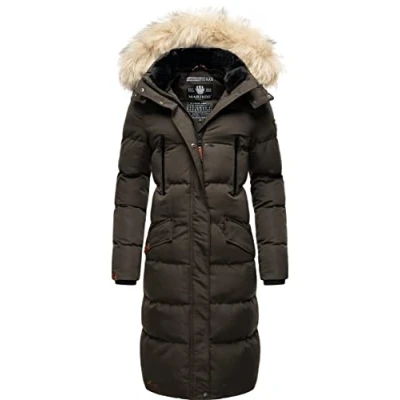 Image of MARIKOO Women&#039;s Winter Coat Warm Quilted Long with Removable Faux Fur and Hood Snow Star XS XXL, anthracite, XL
