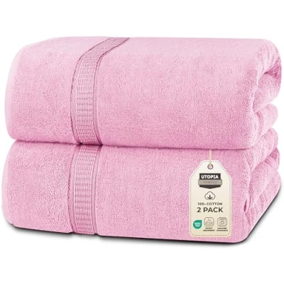 Image of Utopia Towels Premium Jumbo Bath Sheet (90 x 180 cm, 2 Pack) 100% Ring Spun Cotton Highly Absorbent and Quick Dry Extra Large Super Soft Hotel Quality Towel (Pink)