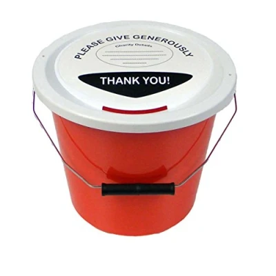 Image of 3 Charity Money Collection Buckets with Lids, Labels and Ties (5 Litres) Red