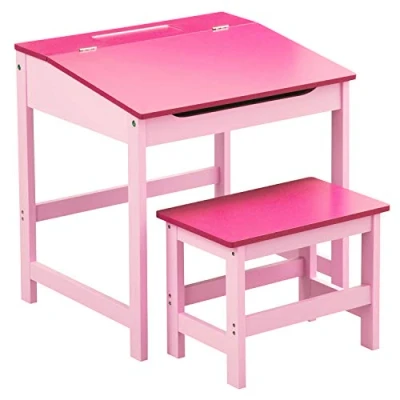 Image of UNIQUE HOME LIVING Children&#039;s Table and Chair Set Boys Girls Kids Study Desk With Storage MDF (1, Pink)