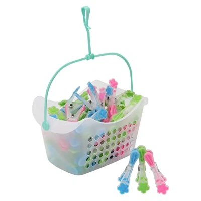 Image of JVL Plastic Peg Basket with 72 Prism Soft Touch Flower Design Pegs, Multicolor, (19 216 272)