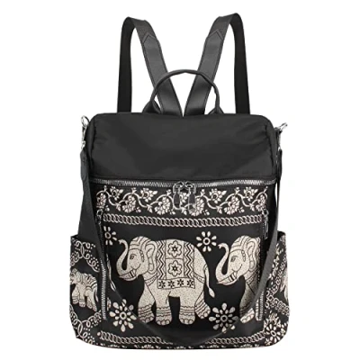 Image of LA HAUTE Women Waterproof Oxford Backpack Purse Anti theft Daypack Lightweight School Bags Multifunctional Handbag Shoulder Ladies Rucksack (Elephant)