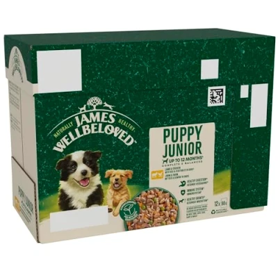 Image of James Wellbeloved Grain Free Puppy Dog Food with Lamb and Chicken in Gravy Pouch 12 x 90 g