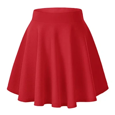 Image of Urban Coco Women&#039;s Basic Solid Versatile Stretchy Flared Casual Mini Skater Skirt (Medium, Red)