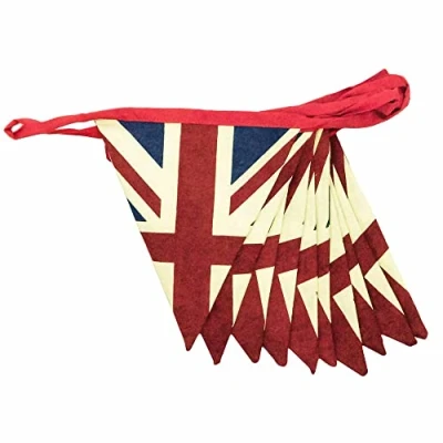 Image of GIFTS 4 ALL Vintage Style British Union Jack Flag Fabric Bunting, Retro Banner 5M Coronation Street Party Bunting