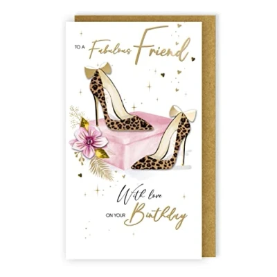 Image of Fabulous Friend Birthday Card Embellished Stiletto Champagne Greeting