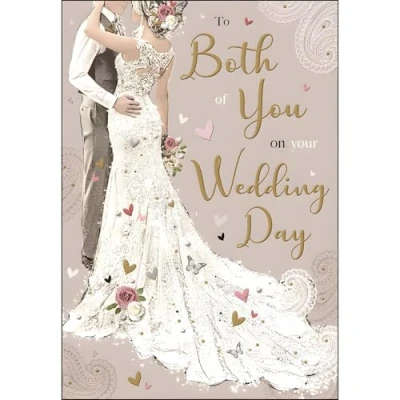 Image of Jonny Javelin Signature Wedding Day Congratulations Card from Lace Dress and Love Hearts Foil, Flitter Embossed Finish