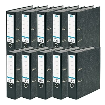 Image of A4 Extra Large Capacity Lever Arch Files, ELBA, Black, Pack of 10 Folders, Paper on Board