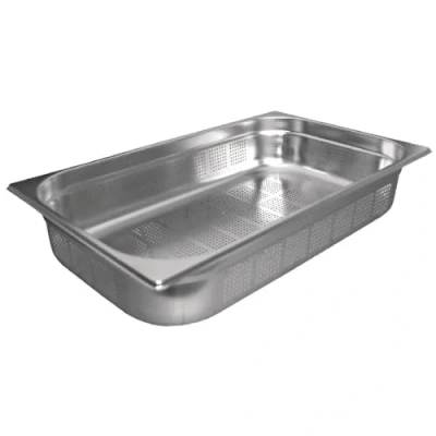 Image of Vogue Stainless Steel Perforated 1/1 Gastronorm Tray 13.5 Litre, Depth: 100 mm, Ideal for Straining Food Fridge, Greezer, Blast Chiller &amp; Oven Safe Lid Sold Separately, K841