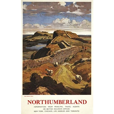 Image of Northumberland England Hadrian&#039;s Wall Retro Metal sign Tin 8x12 inches