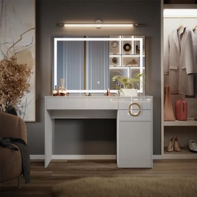 Image of Vicco Vanity table Adela, White High Gloss, 115 cm with LED mirror