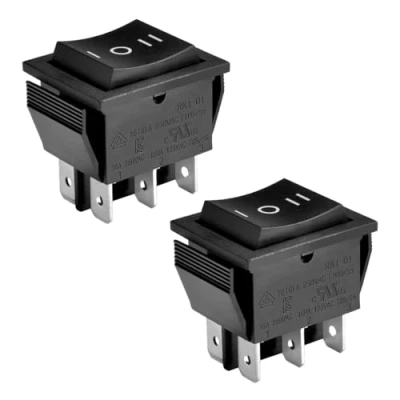 Image of Heschen Rocker Switch ON OFF DPDT 6 Terminals 16A 250VAC Black 2Pack