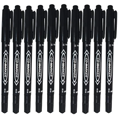 Image of 10 x BLACK Fine Tip Permanent Marker Pens Waterproof CD DVD OHP Dual End Nib Thin Pack Of Plant Label Garden Labelling