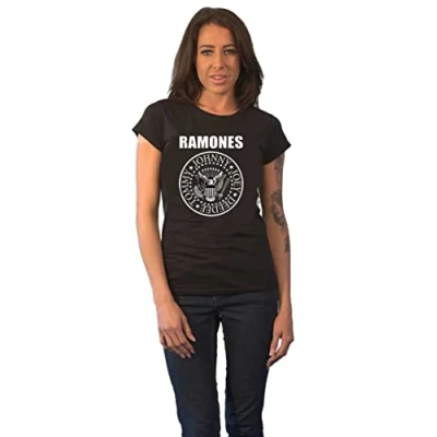 Image of Ramones T Shirt Seal Band Logo Official Womens Skinny Fit Black XS