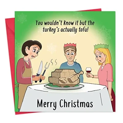 Image of Twizler Funny Christmas Card Vegetarian Turkey Merry Xmas Mens for Him Husband Son Dad Womens Her Wife Daughter Mum