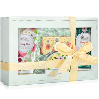 Image of Skin Care Gift Set for Women Rose Scent Set, Birthday Box Include Hand Cream, Foot Soap, Scented Candles. 4 Pack gifts