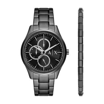 Image of Armani Exchange Men&#039;s Watch Multifunction, Black Stainless Steel and Bracelet Set, AX7154SET