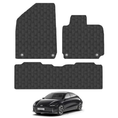 Image of 5mm Rubber Car Mats Compatible With Hyundai Ioniq 6 (2022+) Tailored Fit Floor Set Accessory Custom Anti Slip Backing Heavy Duty Waterproof Easy Clean Durable All Weather Full Coverage
