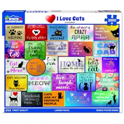 Image of White Mountain I Love Cat Puzzles for Adults 1000 Pieces Cute Collage Cats Jigsaw Puzzle