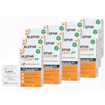 Image of Blephaclean PF Daily Eyelid Wipes Gentle Cleansing for the Eyelids and Skin Around Eyes Suitable Babies (over 3 months old), Children Adults 20 Sterile Plastic Free x 12