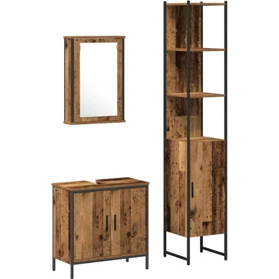 Image of vidaXL 3 Piece Bathroom Furniture Set Old Wood Engineered