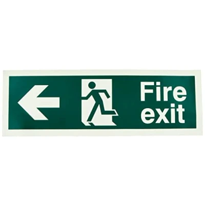 Image of Glow In The Dark Fire Exit Left Sign 300mm x 100mm Self Adhesive (PP.03E SA)
