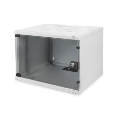 Image of DIGITUS network cabinet 19 inch rack 7 U Unassembled Wall mounting 400 mm depth Load capacity 60 kg Glass door SOHO series Grey
