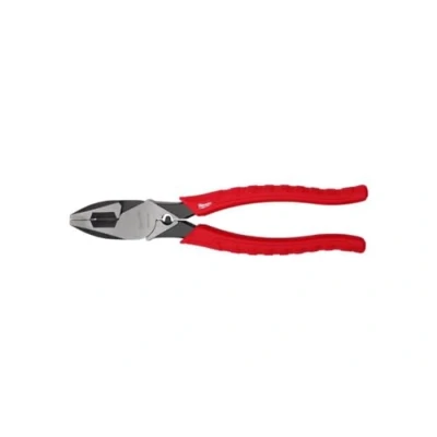 Image of Milwaukee 48 22 6100 9 Inch Leverage Lineman Pliers w/ Crimper and Pipe Reaming Head Design , Red