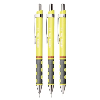 Image of rOtring Tikky Mechanical Pencils 0.5mm HB Neon Yellow Barrels Pack of 3