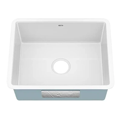 Image of Kraus KE1US21GWH Pintura 21 inch Undermount Porcelain Enameled Steel Single Bowl Kitchen Sink, White Square