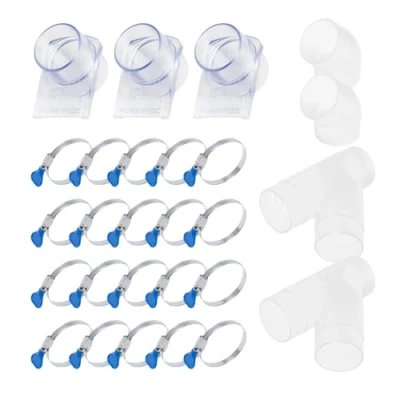 Image of POWERTEC 2 1/2 Inch Dust Collection Fittings Kit with Clear Connectors, Blast Gates and Stainless Steel Hose Clamps for 3 Machine Setup, System (70374)