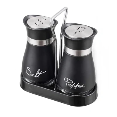Image of Pack of 2 Salt and Pepper Pots Shaker Set Pot Kitchen Accessories (Black)
