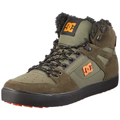Image of DC Shoes PURE Hightop trainers, Size: 8, Dusty olive/orange Leather and textile