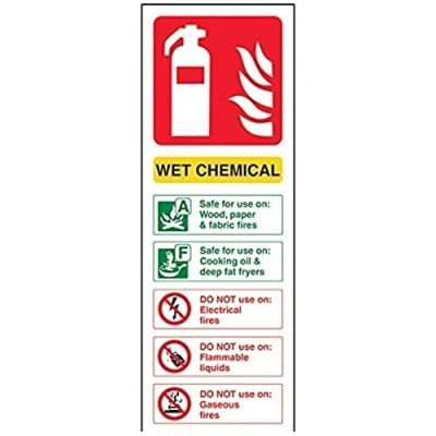 Image of V Safety Wet Chemical Id Fire Extinguisher Sign 100mm x 280mm Self Adhesive Vinyl