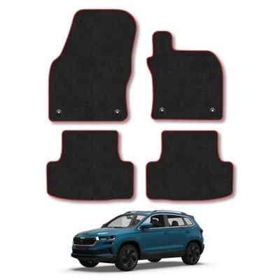 Image of Car Mats Compatible with Skoda Karoq (2017 ) Tailored Fit Red Carpet Floor Set Accessory Custom 4 Pieces Anti Slip Backing &amp; Binding Trim Edge