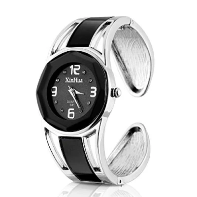 Image of ele ELEOPTION Bracelet Design Quartz Wrist Watches with Rhinestone Blue Dial Stainless Steel for Women (Black)