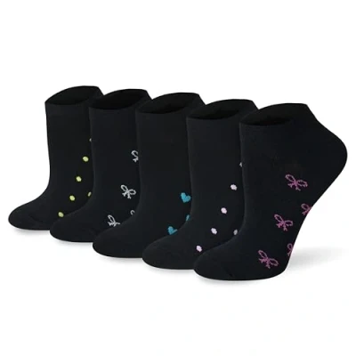 Image of Socksmad Ladies Trainer Socks Size 4 7 Coloured Heel &amp; Toe Black Multipack Womens Sports Cotton Rich, Summer Liners Gifts for Her Heart Bow, 5 Pair Pck