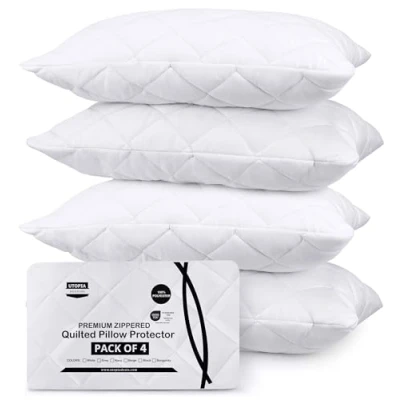 Image of Utopia Bedding Pillow Protectors 4 Pack 50x75 cm Quilted and Zippered, Soft &amp; Breathable Microfiber Pillowcase (White Pack)