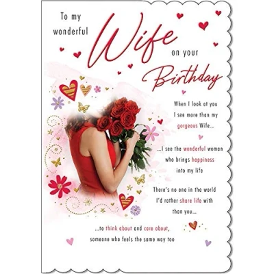 Image of Piccadilly Greetings Traditional Birthday Card Wife 9 x 6 inches, A20196