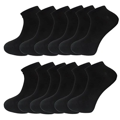 Image of Classic Sports Mens Plain Trainer Socks White BLACK 12 Pack Dozen Multipack Ankle (UK 6 11, PAIRS)
