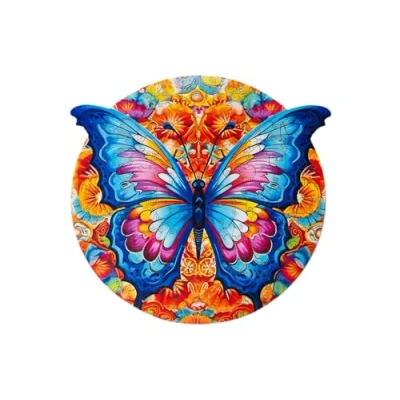 Image of Recent Toys RT5203 Jigsaw Butterfly for Adults and Kids.176 Puzzle, Large Size 30 x 28 cm with Unique Shaped Pieces. Includes Wooden Storage Gift Box Stand