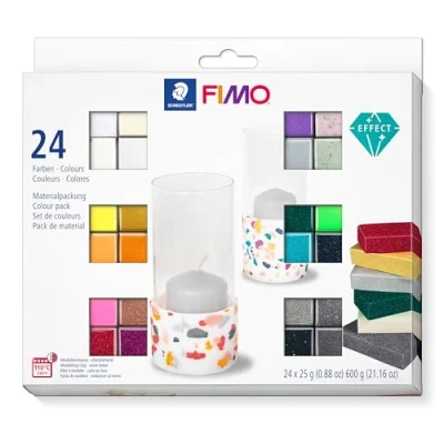Image of STAEDTLER 8013 C24 1 FIMO Effect Oven Hardening Modelling Clay Assorted Colours (Pack of 24 x 25 g Half Blocks)