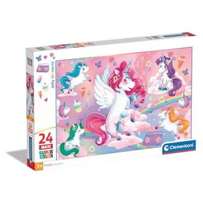 Image of Clementoni Jigsaw Puzzle Jolly Unicorns 24 Maxi Pieces Supercolor For Children 3 5 Years, Cartoon, Unicorn, Gift Boy/Girls, Kids, Made In Italy, 28525