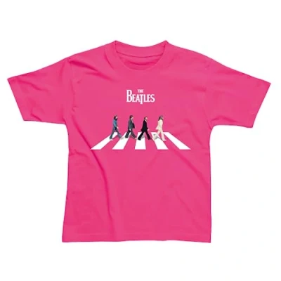 Image of Spike Leisurewear Officially Licensed Beatles Children&#039;s 100% Cotton Pink T Shirt with Classic Abbey Road Design Printed on The Front. Available in Ages 1 2, 3 4, 5 6, 7 8 and 9 10 (Age 6)