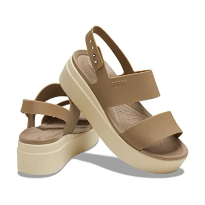 Image of Crocs Women&#039;s Brooklyn Low Wedge Clog, Khaki Bone, 1 UK