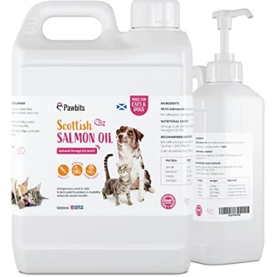 Image of Pawbits 5 Litre Scottish Salmon Oil For Cats,Dogs &amp; Pets Natural Omega 3+6+9, Healthy Coat Immune System UK Made Suitable Horses and Ferrets.
